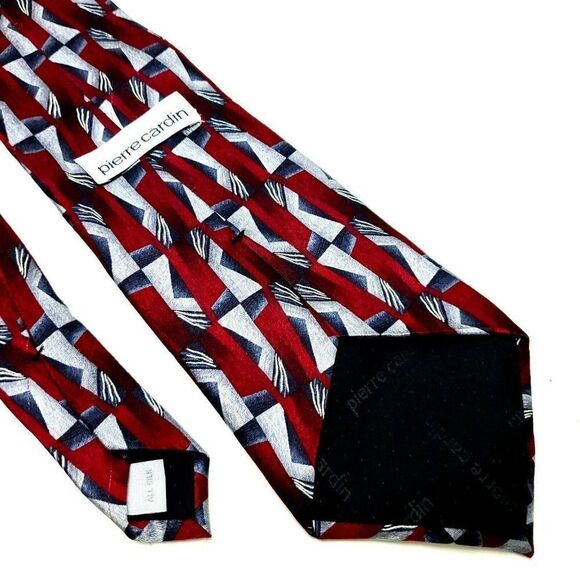Pierre Cardin Silk Tie Print Red Geometric Wide - Picture 5 of 6